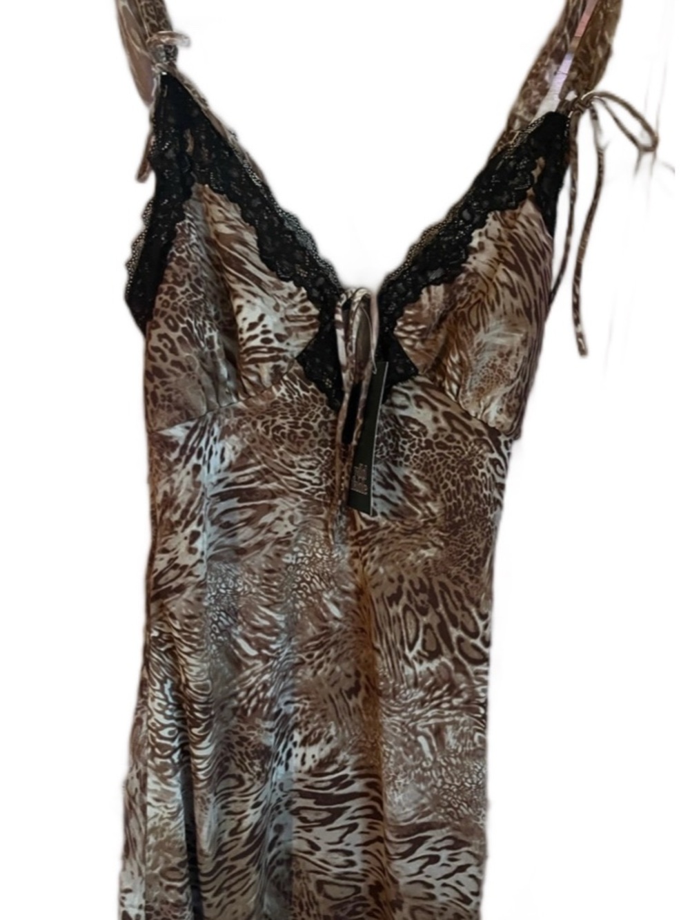 Women's Brown Animal Print Lace-Trim Chemise